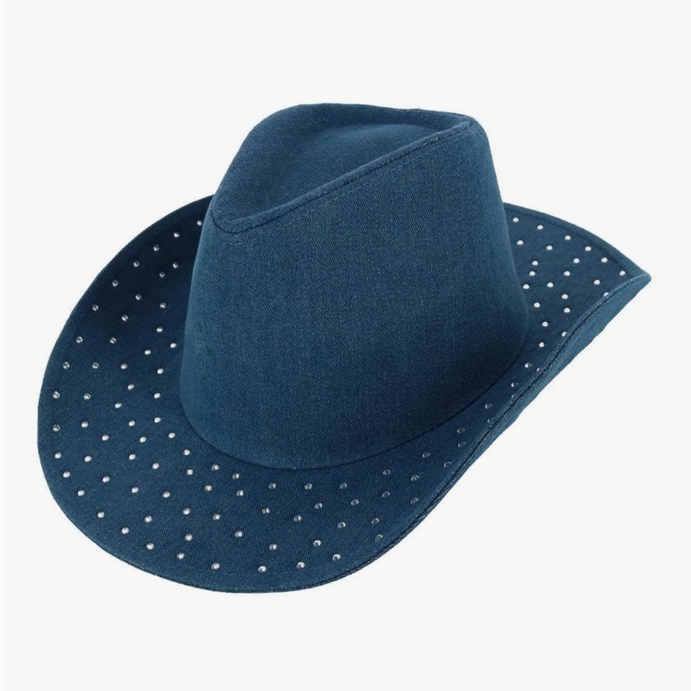 NWT/David & Young Women's Rhinestone Embellished Denim Cowboy Hat - Picture 5 of 9
